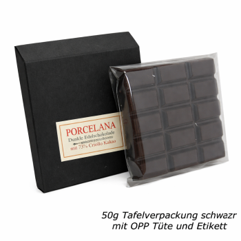 Preview: Schwarze Tafelverpackung für 50g Schokoladen mit Schrägrand